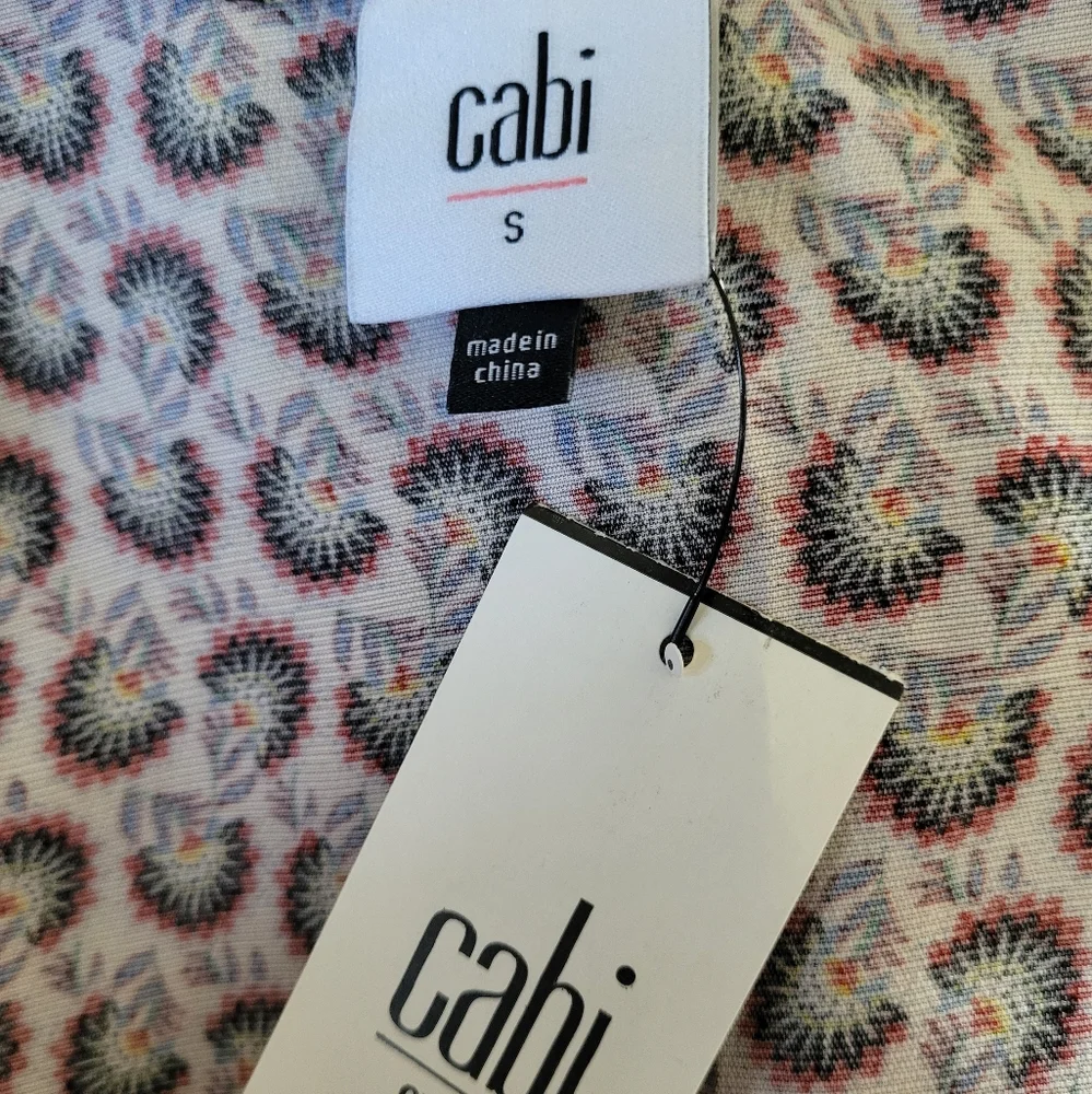 132B. NWT CAbi #5644 Multicolor Patterned Kimono Cardigan - Size Small